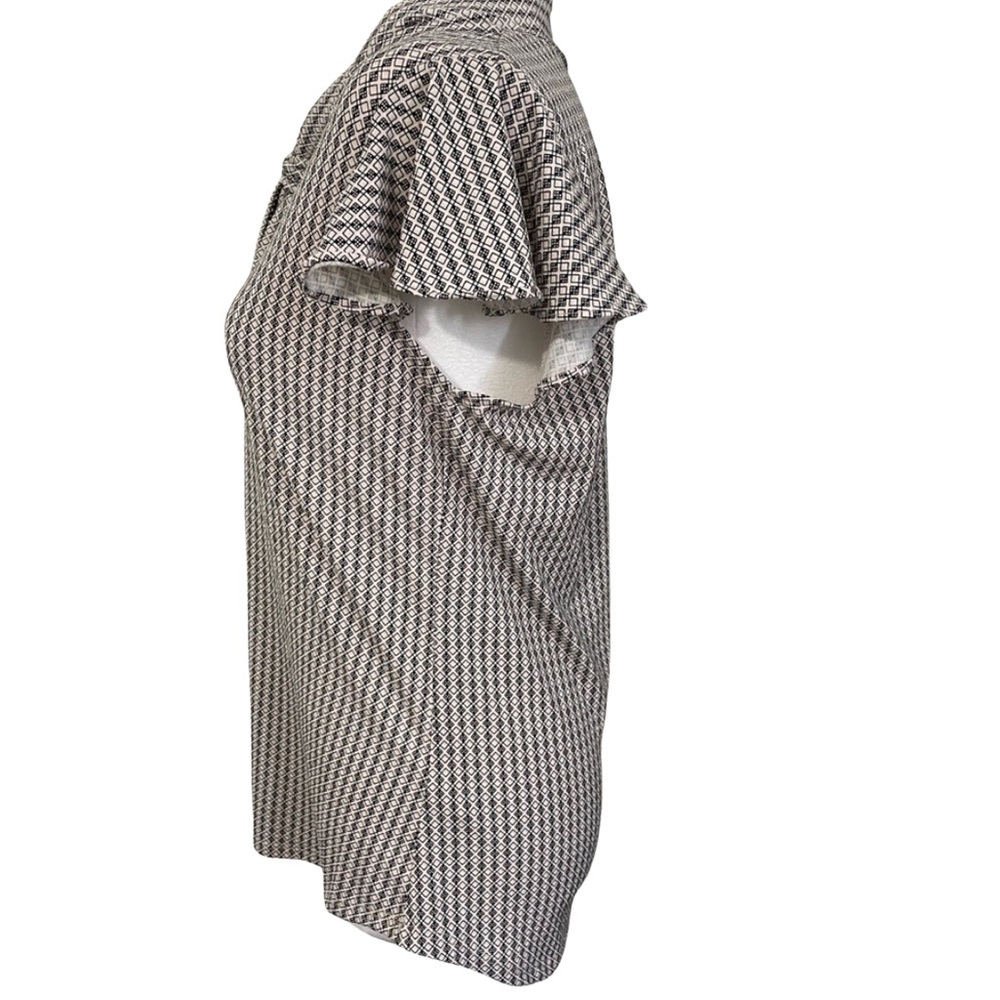 Adrianna Papell Tie Neck Blouse S Black Cream Geometric Flutter Sleeve NWT - Picture 5 of 14